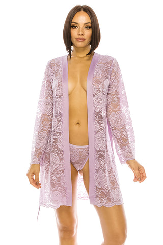 Lace Robe Set With Thong
