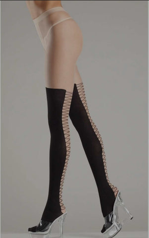SHEER TIGHTS WITH MOCK LACE UP BACKSEAM