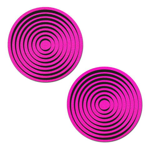 Spiral Trippy UV Reactive Neon Pink Circle with Black Spiral Nipple Pasties o/s